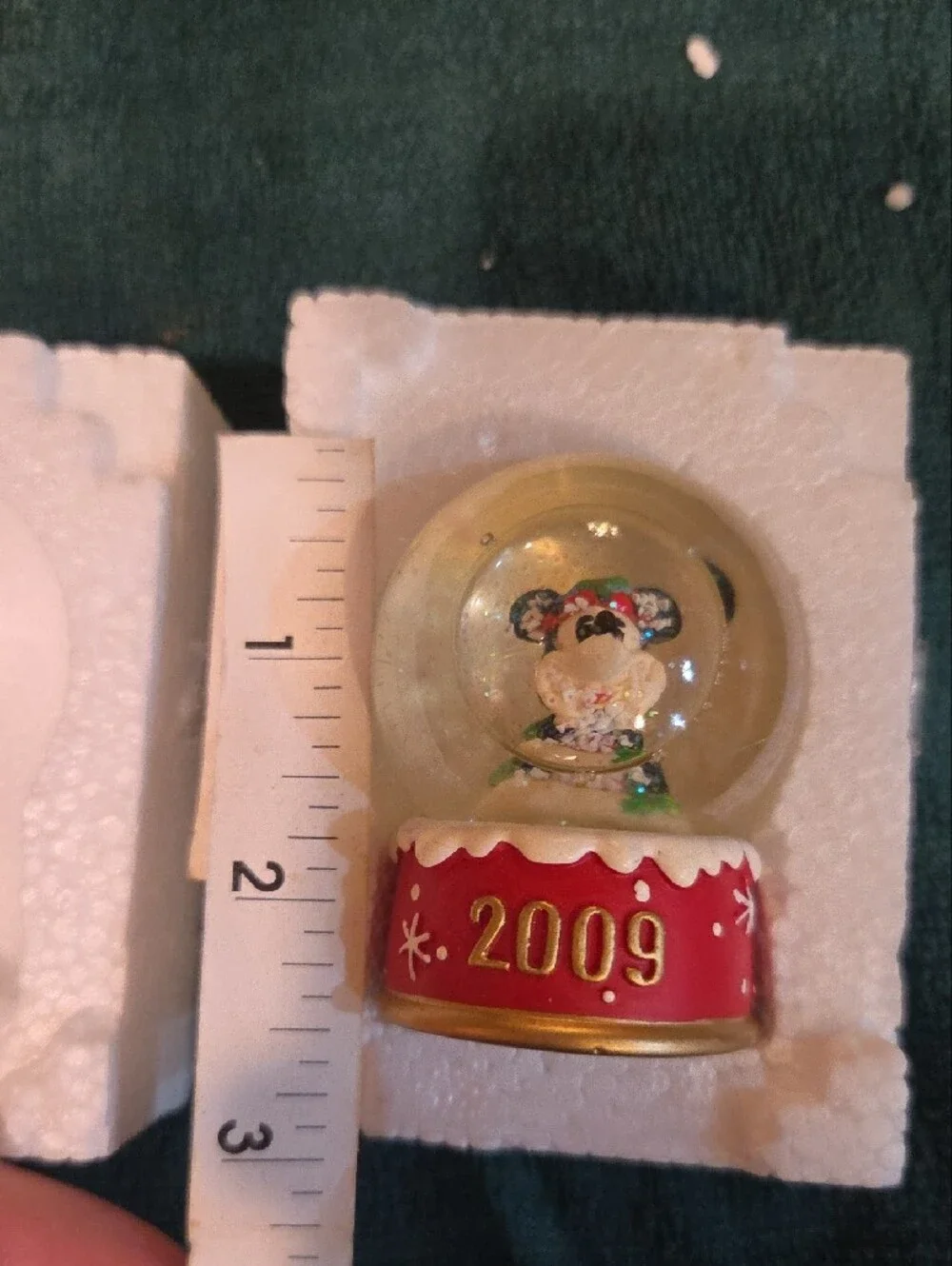 Disney 2009 Mini Red Mickey Mouse Holiday Snow Globe